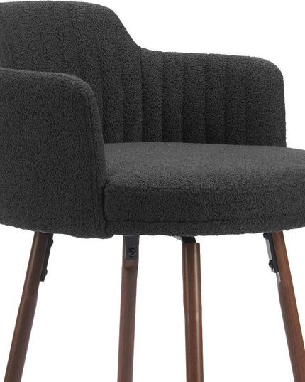 Set of Two 26" Black and Walnut Faux Shearling and Steel Counter Height Swivel Bar Chairs