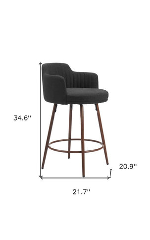 Set of Two 26" Black and Walnut Faux Shearling and Steel Counter Height Swivel Bar Chairs