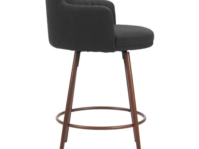 Set of Two 26" Black and Walnut Faux Shearling and Steel Counter Height Swivel Bar Chairs