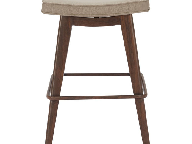 Set of Two 27" Beige and Walnut Faux Leather and Steel Backless Counter Height Bar Chairs