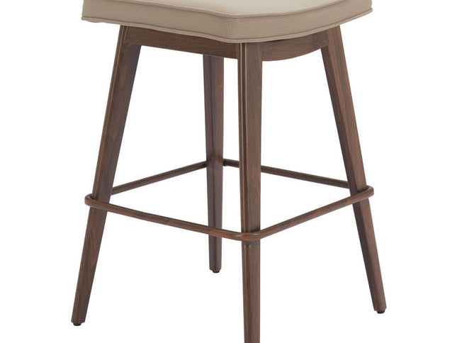 Set of Two 27" Beige and Walnut Faux Leather and Steel Backless Counter Height Bar Chairs