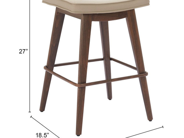 Set of Two 27" Beige and Walnut Faux Leather and Steel Backless Counter Height Bar Chairs