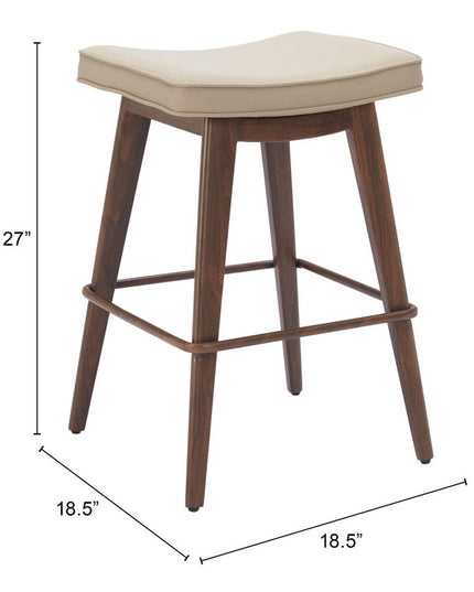 Set of Two 27" Beige and Walnut Faux Leather and Steel Backless Counter Height Bar Chairs