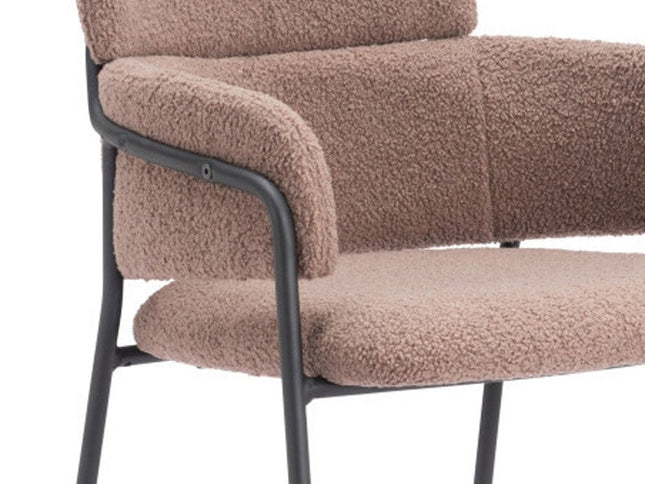 Set of Two 26" Brown and Black Faux Shearling and Steel Counter Height Bar Chairs