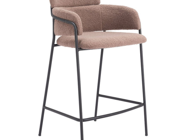 Set of Two 26" Brown and Black Faux Shearling and Steel Counter Height Bar Chairs