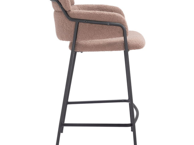 Set of Two 26" Brown and Black Faux Shearling and Steel Counter Height Bar Chairs