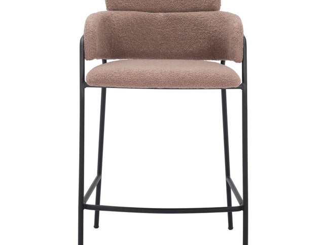 Set of Two 26" Brown and Black Faux Shearling and Steel Counter Height Bar Chairs