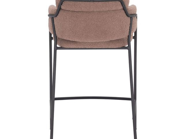 Set of Two 26" Brown and Black Faux Shearling and Steel Counter Height Bar Chairs