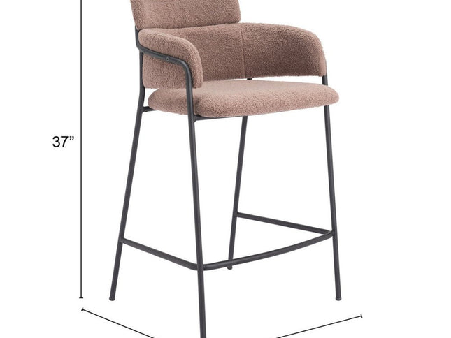 Set of Two 26" Brown and Black Faux Shearling and Steel Counter Height Bar Chairs