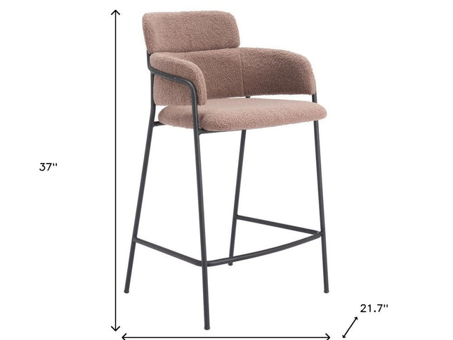 Set of Two 26" Brown and Black Faux Shearling and Steel Counter Height Bar Chairs