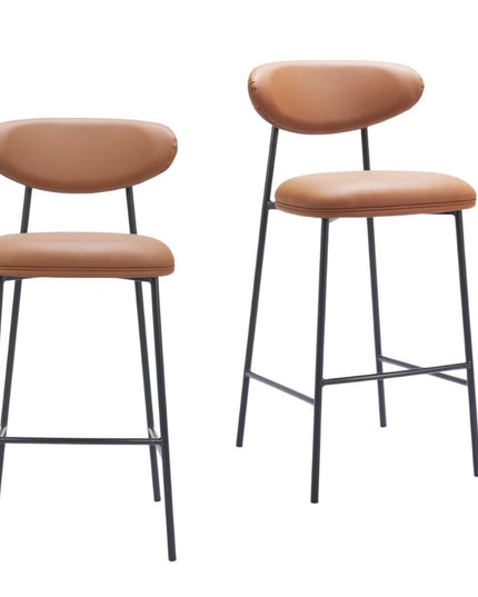 Set of Two 29" Brown and Black Faux Leather and Steel Low Back Bar Height Bar Chairs