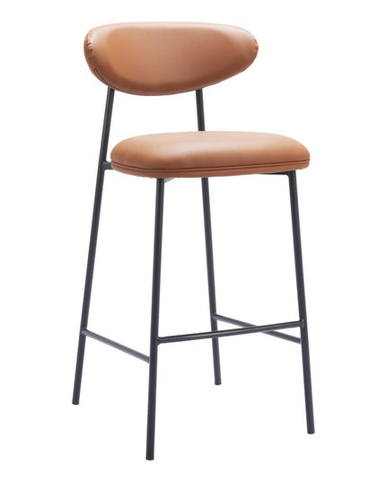 Set of Two 29" Brown and Black Faux Leather and Steel Low Back Bar Height Bar Chairs