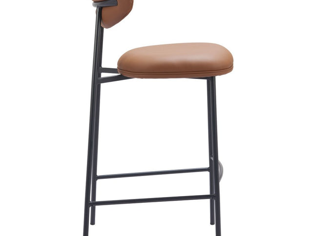 Set of Two 29" Brown and Black Faux Leather and Steel Low Back Bar Height Bar Chairs