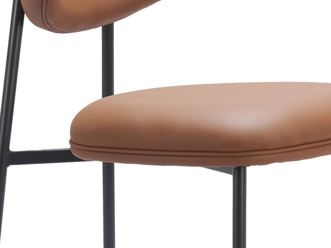 Set of Two 29" Brown and Black Faux Leather and Steel Low Back Bar Height Bar Chairs