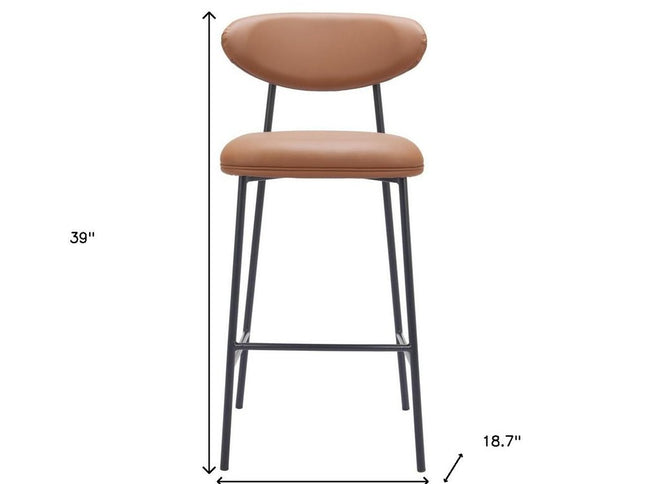 Set of Two 29" Brown and Black Faux Leather and Steel Low Back Bar Height Bar Chairs