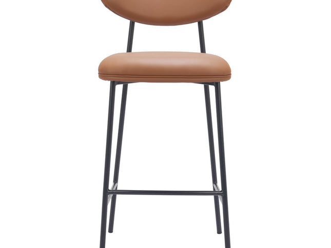 Set of Two 29" Brown and Black Faux Leather and Steel Low Back Bar Height Bar Chairs