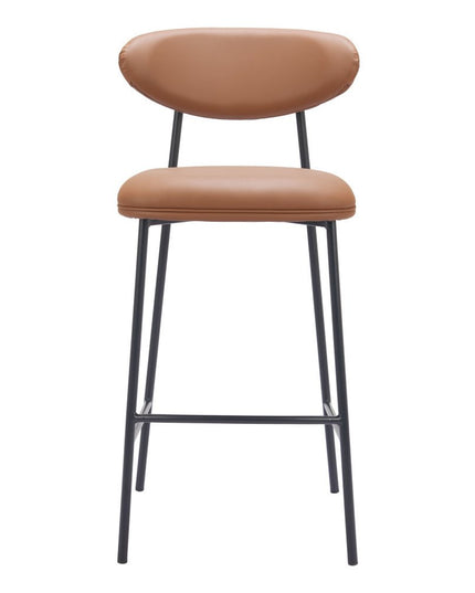 Set of Two 29" Brown and Black Faux Leather and Steel Low Back Bar Height Bar Chairs