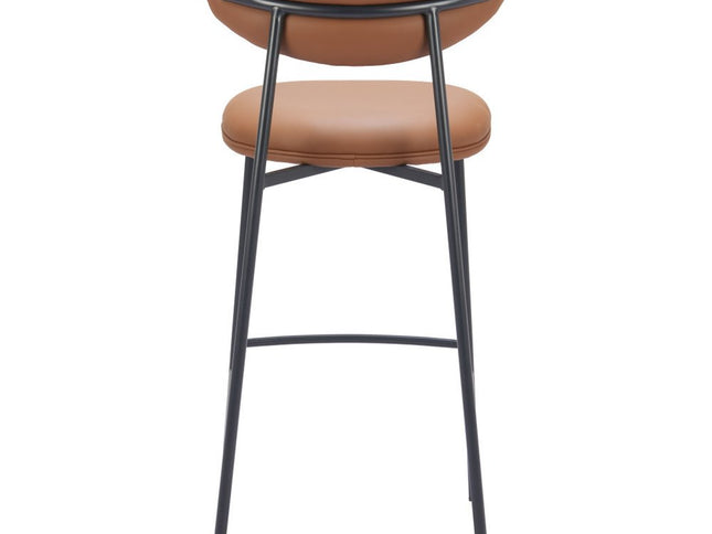 Set of Two 29" Brown and Black Faux Leather and Steel Low Back Bar Height Bar Chairs