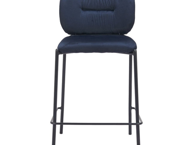 Set of Two 25" Blue and Black Velvet and Steel Counter Height Bar Chairs