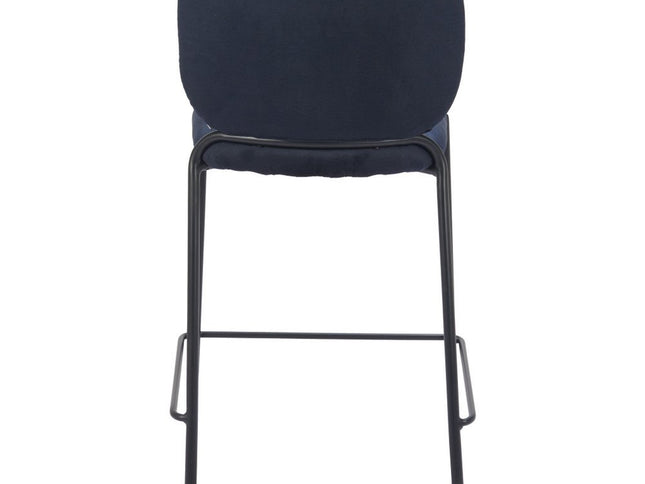 Set of Two 25" Blue and Black Velvet and Steel Counter Height Bar Chairs