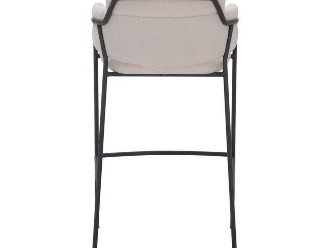 Set of Two 30" Cream and Black Faux Shearling and Steel Bar Height Bar Chairs