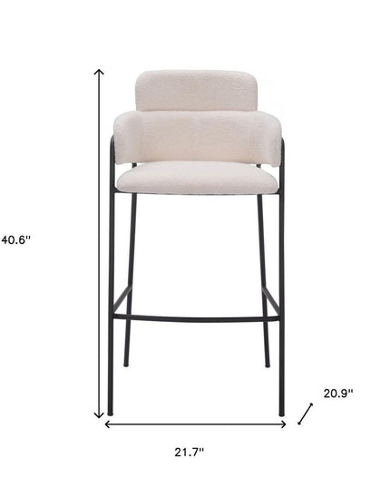 Set of Two 30" Cream and Black Faux Shearling and Steel Bar Height Bar Chairs