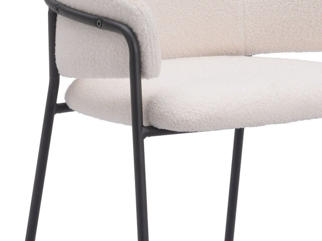 Set of Two 30" Cream and Black Faux Shearling and Steel Bar Height Bar Chairs