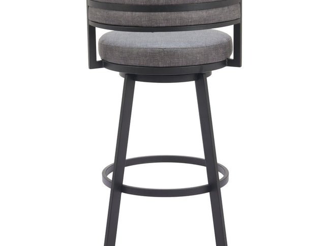 31" Gray and Black Fabric and Steel Low Back Bar Height Swivel Bar Chair