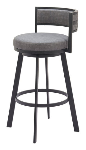 31" Gray and Black Fabric and Steel Low Back Bar Height Swivel Bar Chair