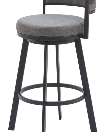 31" Gray and Black Fabric and Steel Low Back Bar Height Swivel Bar Chair