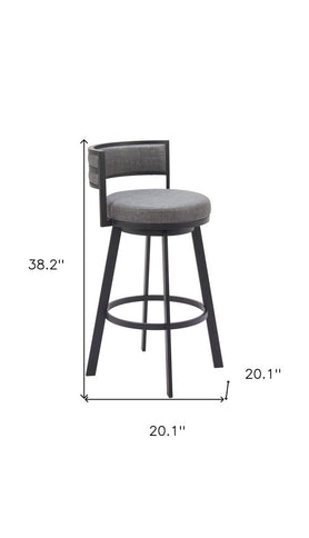 31" Gray and Black Fabric and Steel Low Back Bar Height Swivel Bar Chair