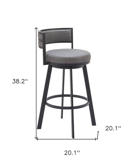 31" Gray and Black Fabric and Steel Low Back Bar Height Swivel Bar Chair