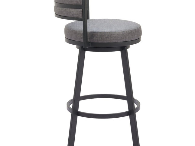 31" Gray and Black Fabric and Steel Low Back Bar Height Swivel Bar Chair