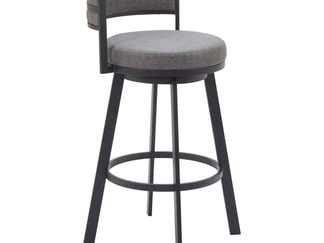 31" Gray and Black Fabric and Steel Low Back Bar Height Swivel Bar Chair