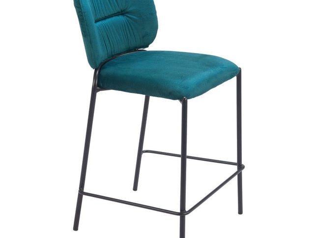 Set of Two 25" Green and Black Velvet and Steel Counter Height Bar Chairs