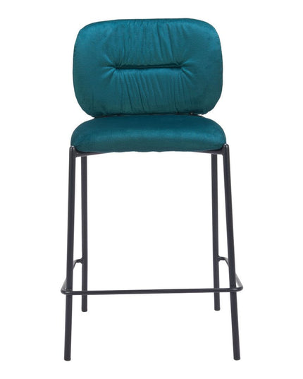 Set of Two 25" Green and Black Velvet and Steel Counter Height Bar Chairs
