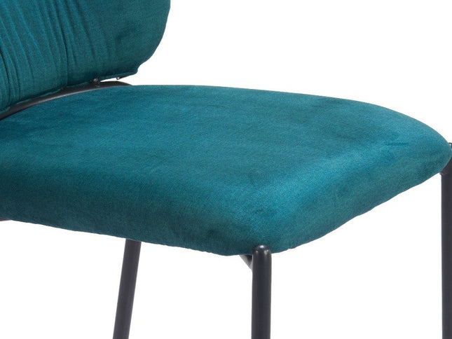 Set of Two 25" Green and Black Velvet and Steel Counter Height Bar Chairs