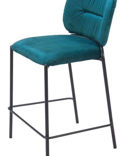 Set of Two 25" Green and Black Velvet and Steel Counter Height Bar Chairs