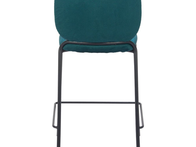 Set of Two 25" Green and Black Velvet and Steel Counter Height Bar Chairs