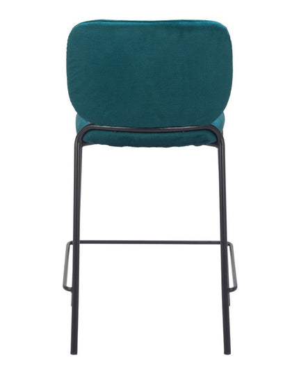Set of Two 25" Green and Black Velvet and Steel Counter Height Bar Chairs