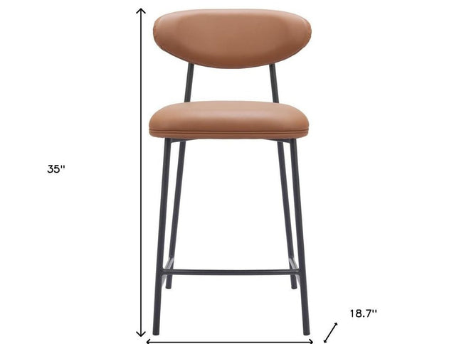 Set of Two 25" Brown and Black Faux Leather and Steel Low Back Counter Height Bar Chairs