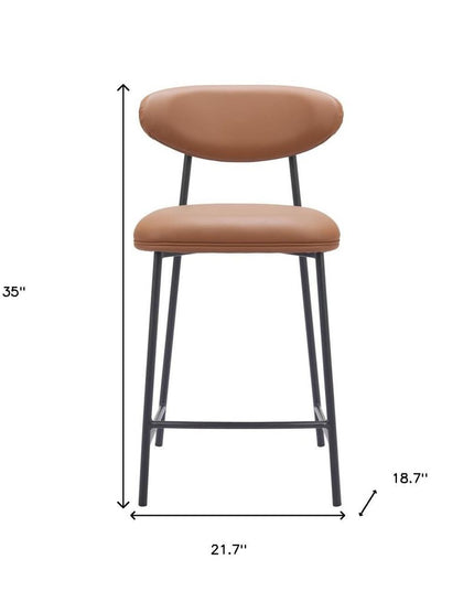 Set of Two 25" Brown and Black Faux Leather and Steel Low Back Counter Height Bar Chairs