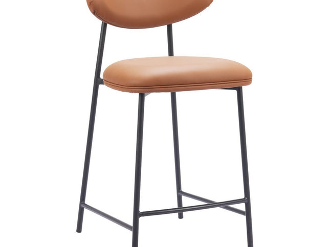 Set of Two 25" Brown and Black Faux Leather and Steel Low Back Counter Height Bar Chairs