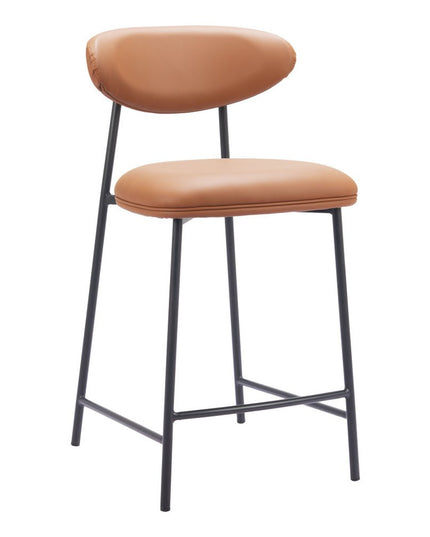 Set of Two 25" Brown and Black Faux Leather and Steel Low Back Counter Height Bar Chairs