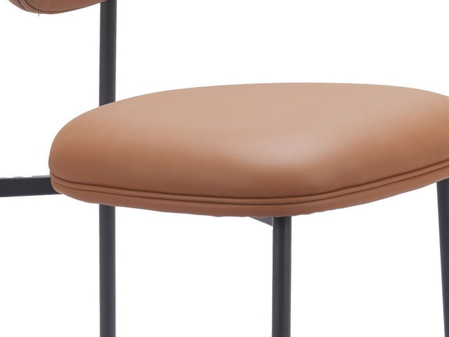 Set of Two 25" Brown and Black Faux Leather and Steel Low Back Counter Height Bar Chairs