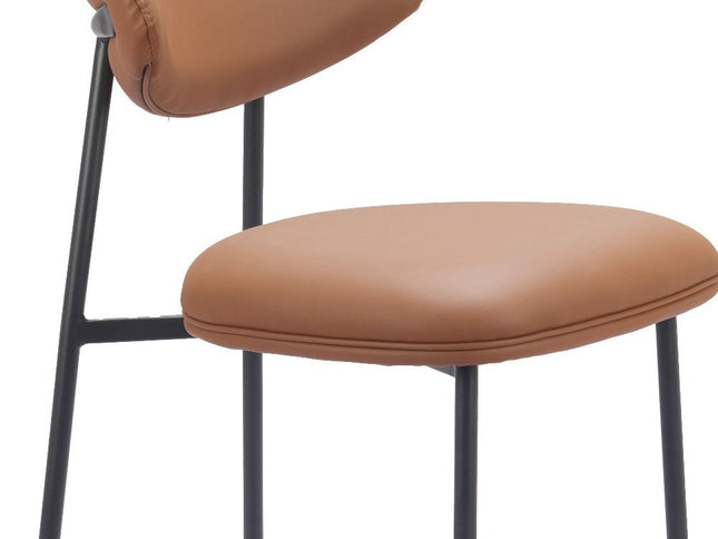 Set of Two 25" Brown and Black Faux Leather and Steel Low Back Counter Height Bar Chairs