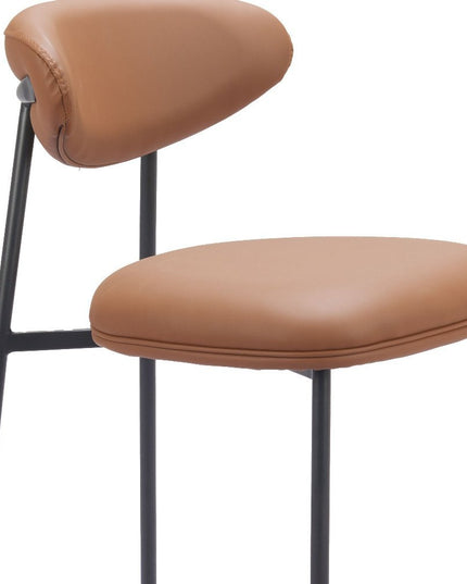 Set of Two 25" Brown and Black Faux Leather and Steel Low Back Counter Height Bar Chairs