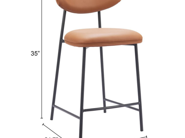 Set of Two 25" Brown and Black Faux Leather and Steel Low Back Counter Height Bar Chairs