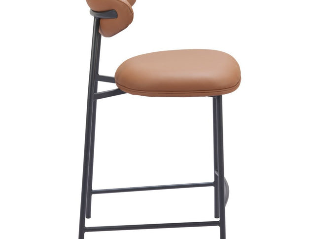 Set of Two 25" Brown and Black Faux Leather and Steel Low Back Counter Height Bar Chairs