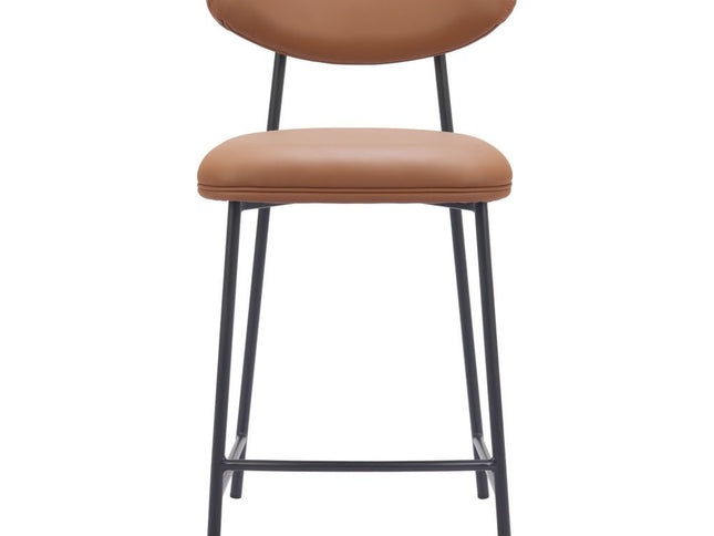 Set of Two 25" Brown and Black Faux Leather and Steel Low Back Counter Height Bar Chairs